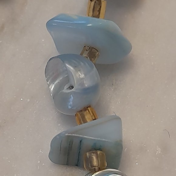 Light Blue Shell and Stone Necklace/ Coral coloured Shell Stretch Bracelet - Picture 14 of 14